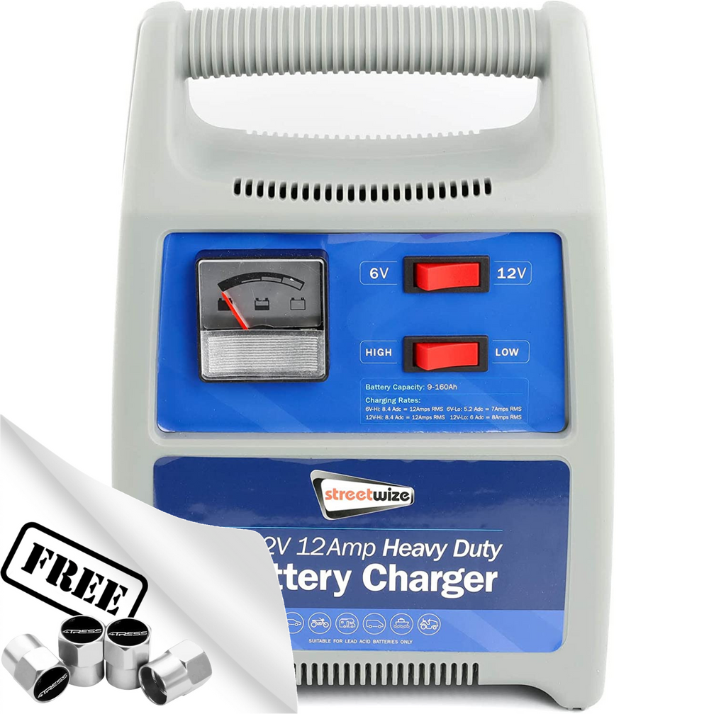 6v 12v 12 Amp Car Van Boat Motorcycle Bike Heavy Duty Battery Charger +Caps