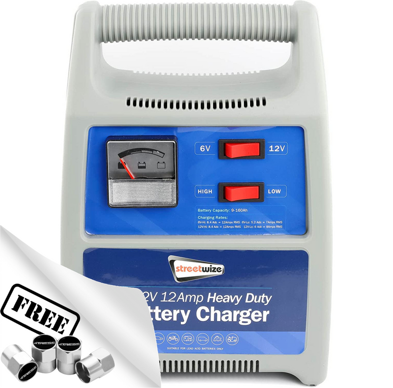6v 12v 12 Amp Car Van Boat Motorcycle Bike Heavy Duty Battery Charger +Caps