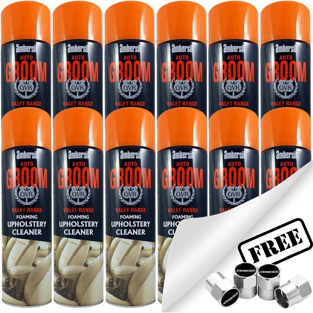 12x Ambersil Groom Car Interior Seats Carpet Trim Upholstery Foam Cleaner + Caps