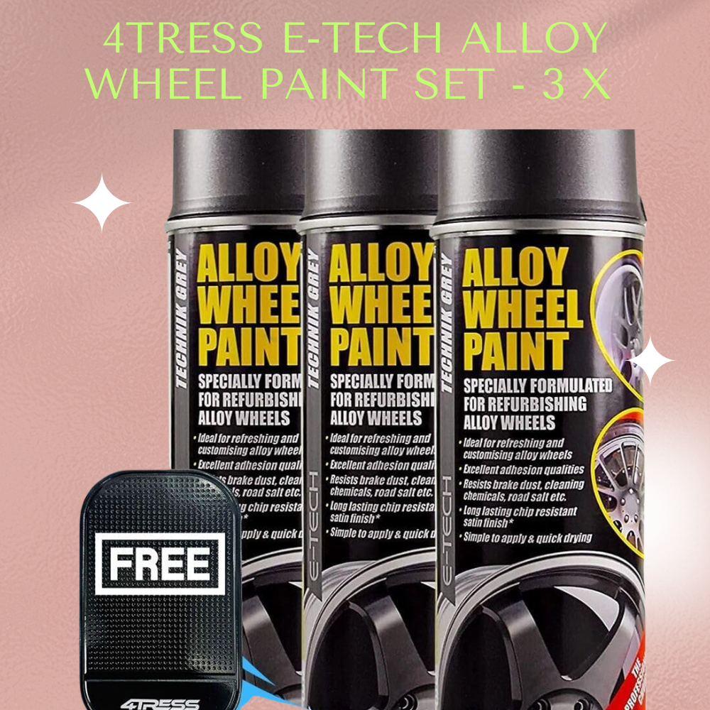 4TRESS E-TECH Alloy Wheel Paint Set - 3 x 400ml Technik Grey, Chip Resistant, Non-Slip Dash Mat