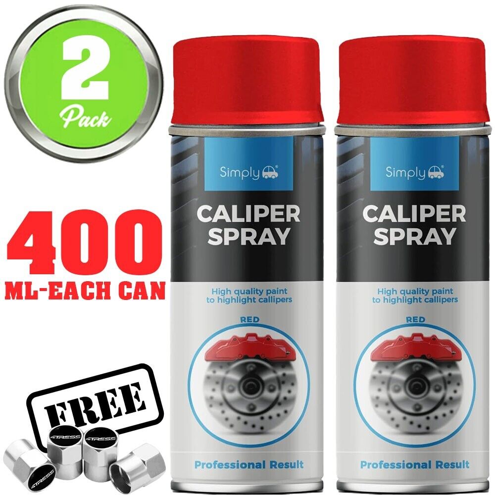 2 x Simply Car Brake Caliper RED Spray Paint Heat Resistant High Quality +Caps