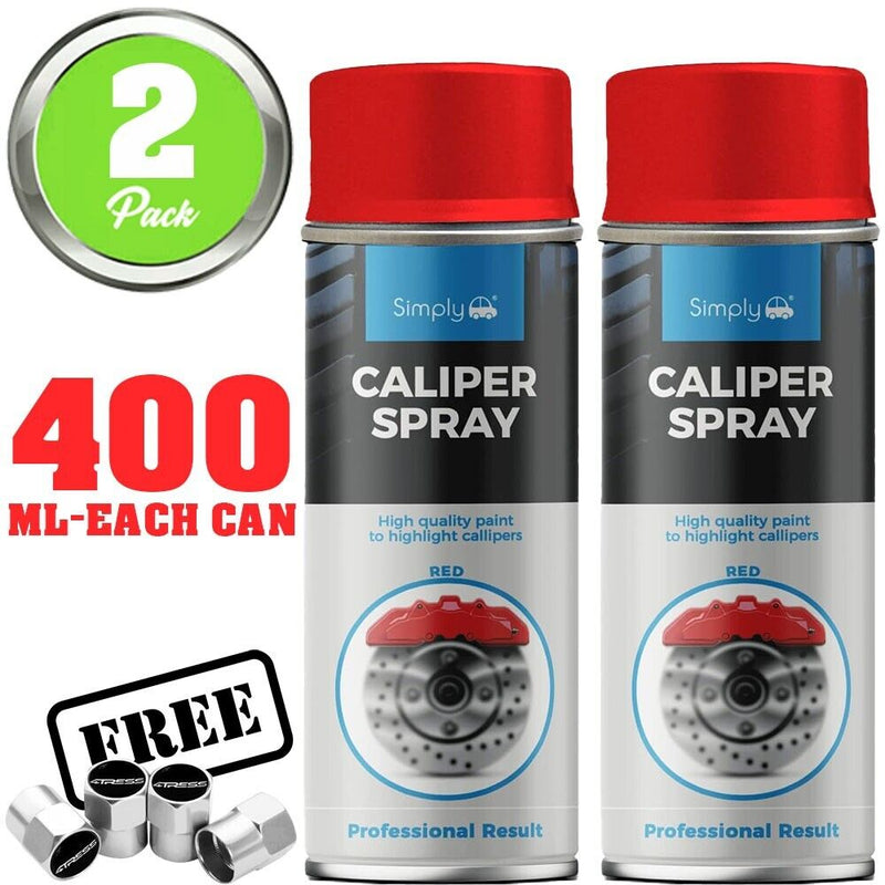2 x Simply Car Brake Caliper RED Spray Paint Heat Resistant High Quality +Caps