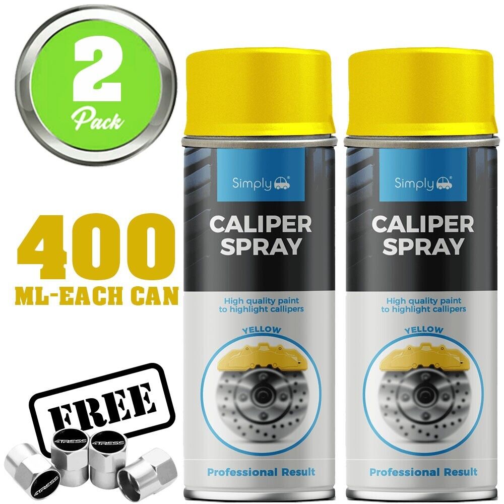 2 x Simply Car Brake Caliper YELLOW Spray Paint Heat Resistant High Quality +Caps