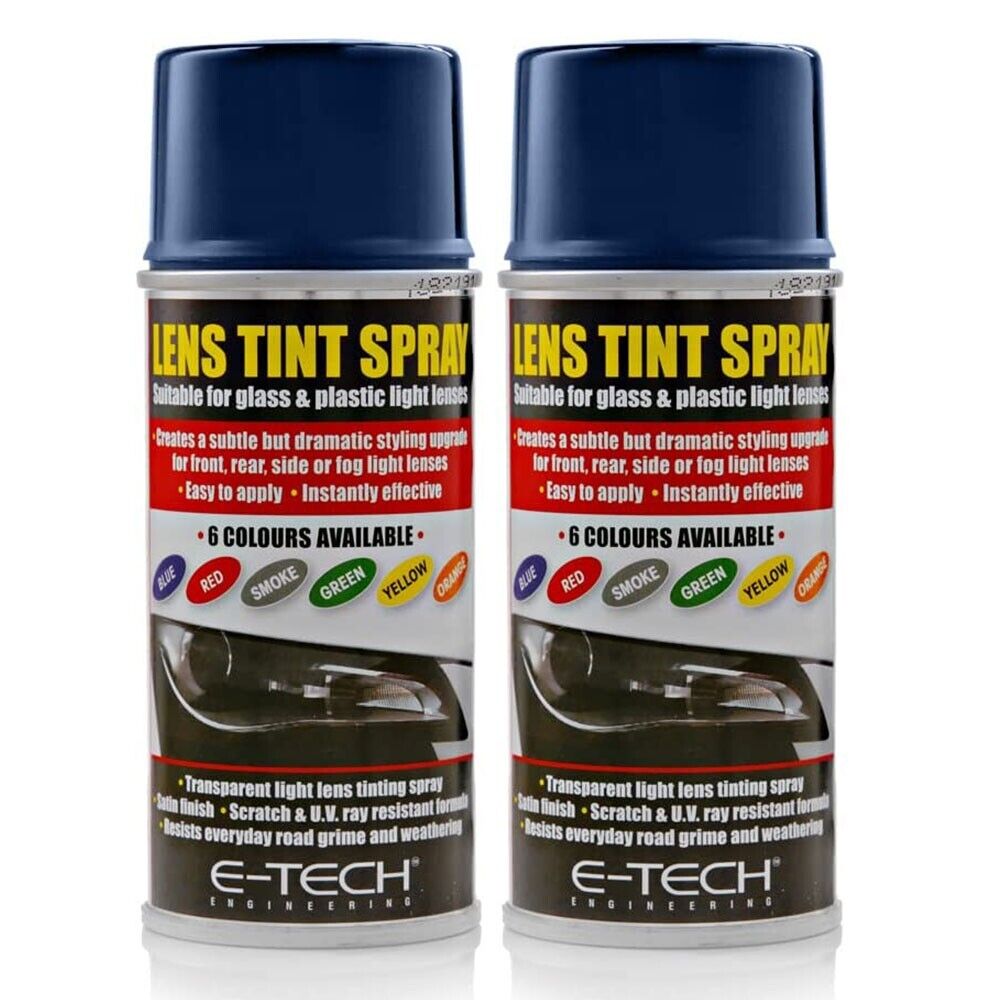 2x E-Tech Blue Lens Tint Spray For Car Glass Plastic Light Lamp 150ml Can
