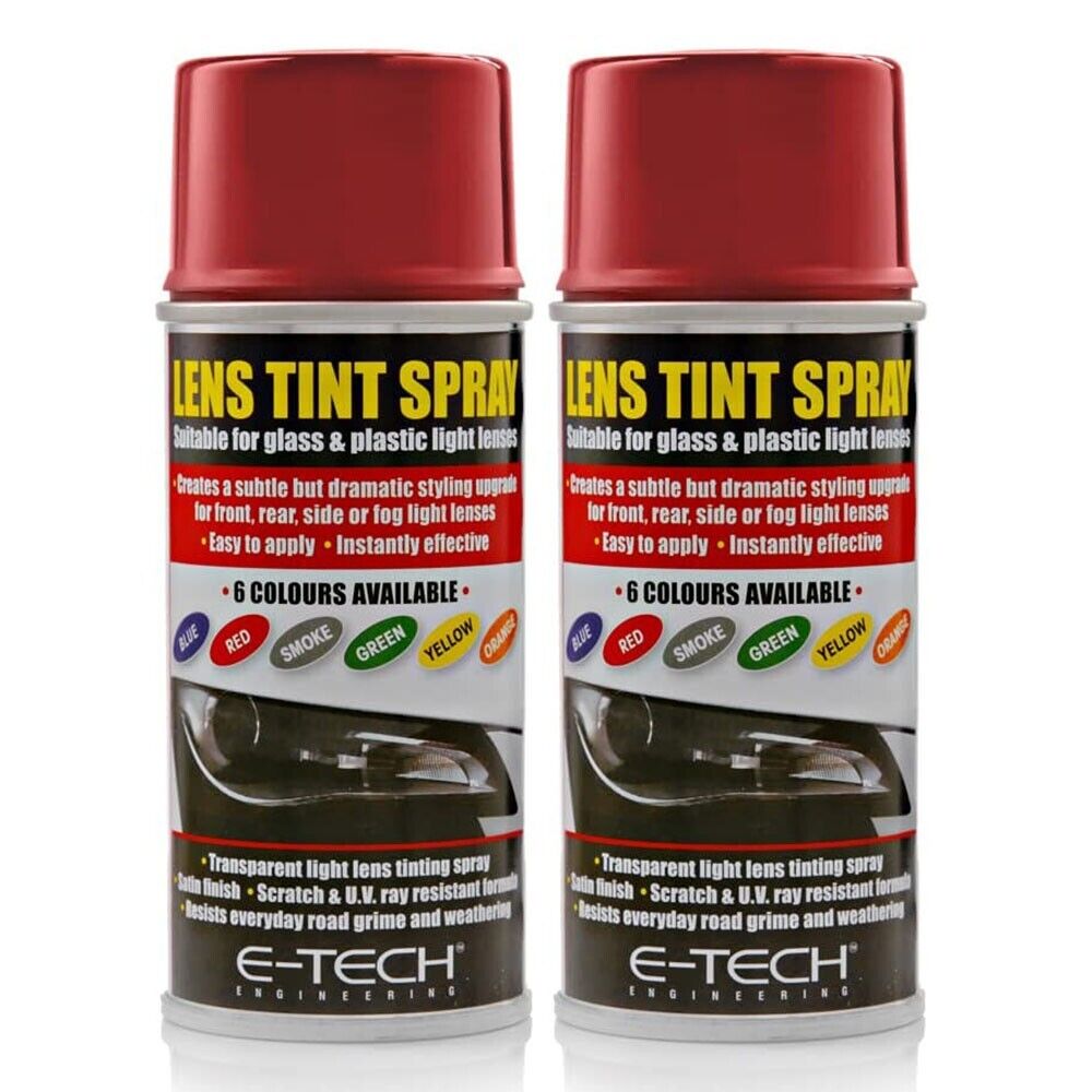 2x E-Tech Red Lens Tint Spray Cans For Car Glass Plastic Light Lamp 150ml