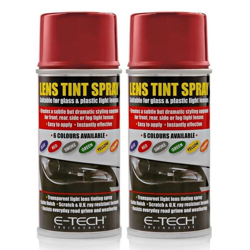 2x E-Tech Red Lens Tint Spray Cans For Car Glass Plastic Light Lamp 150ml