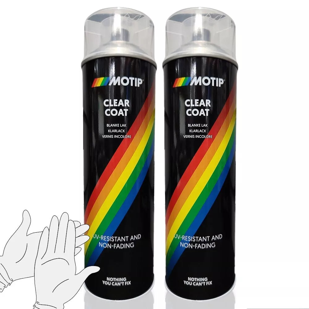 2 x MOTIP Car Metal Plastic Glass GLOSS Clear Coat Lacquer Spray Aerosol+Gloves