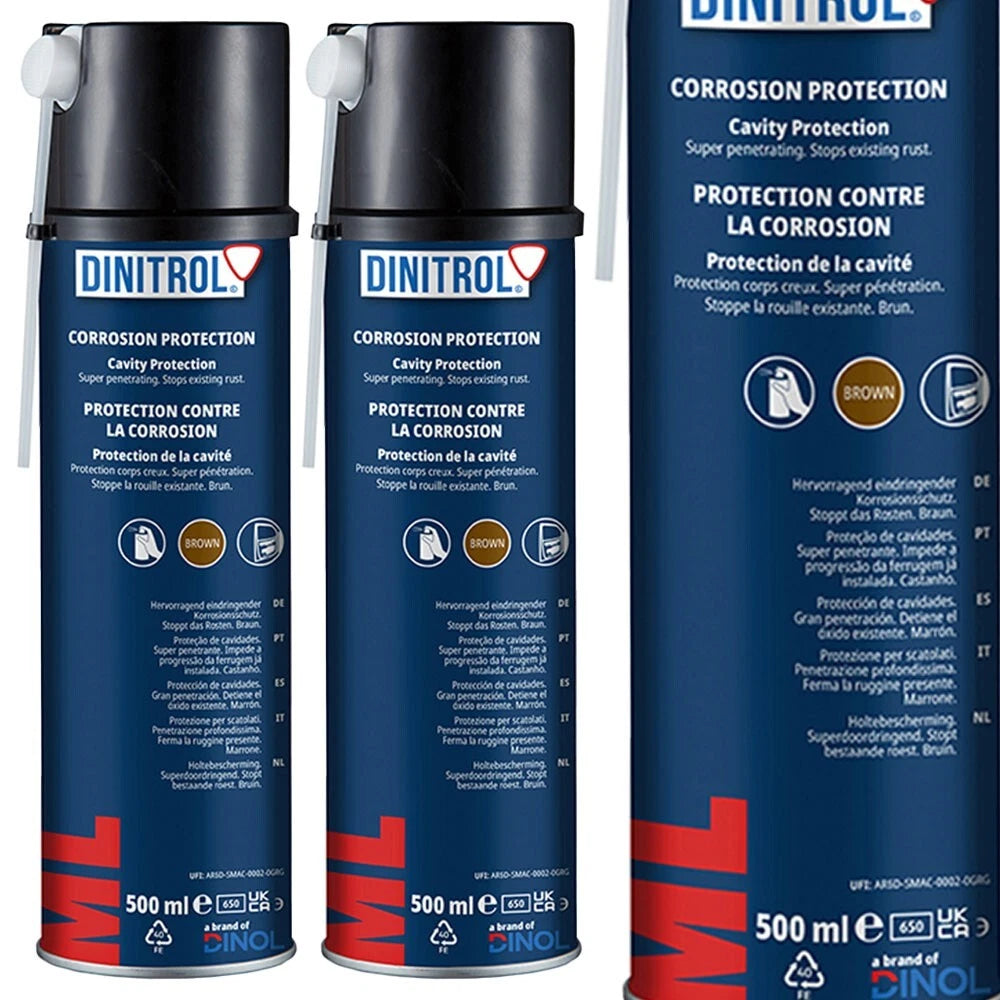 2x DINITROL BROWN Car Underbody Rust Proofing Corrosion Protection SPRAY +EXT