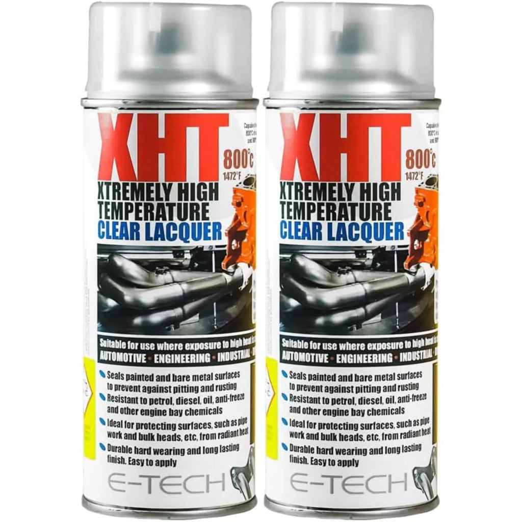2x E-Tech CLEAR LACQUER Spray Paint High Temperature Engine Block Exhaust 400mL
