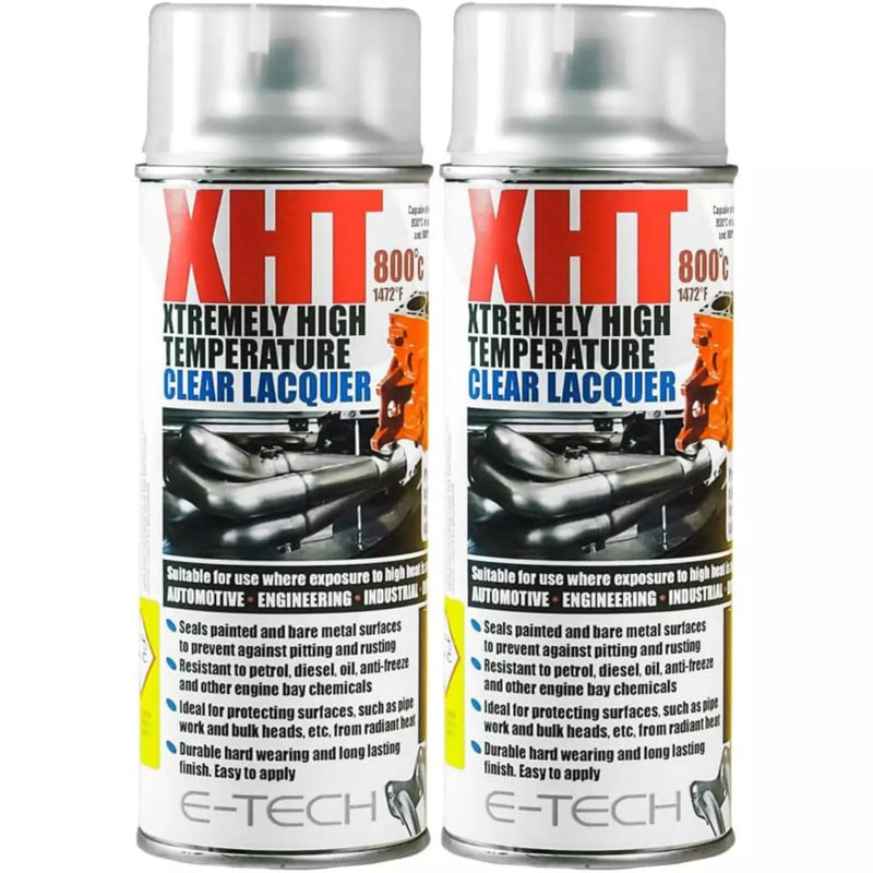 2x E-Tech CLEAR LACQUER Spray Paint High Temperature Engine Block Exhaust 400mL