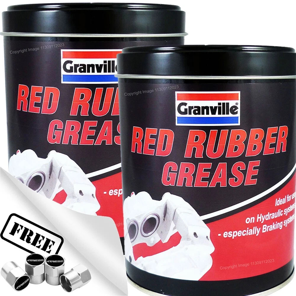 2x Granville RED RUBBER Grease Car Brake Caliper Pistons & Hydraulic Systems +Caps