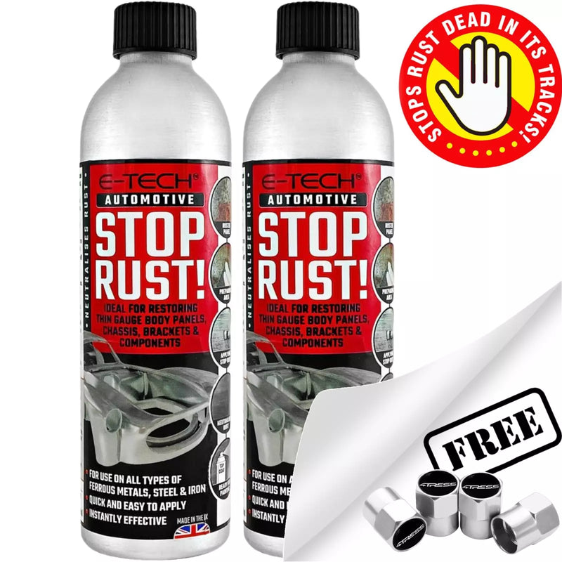 2x E-Tech Stop Rust Treatment for Metal 250mL Car Restoration Rust Protection +Caps