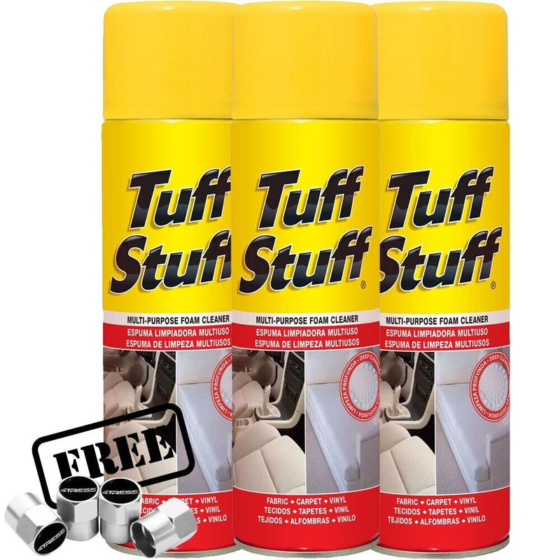 3x Tuff Stuff Car Interior Upholstery Seats Carpet Multi Purpose Foam Cleaner +Caps