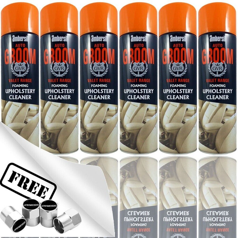 6x Ambersil Groom Car Interior Seats Carpet Trim Upholstery Foam Cleaner + Caps