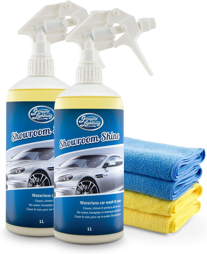 Showroom Shine Waterless Wash & Wax Twin - Greased Lightning Car Care | Includes 4 Microfibre Cloths