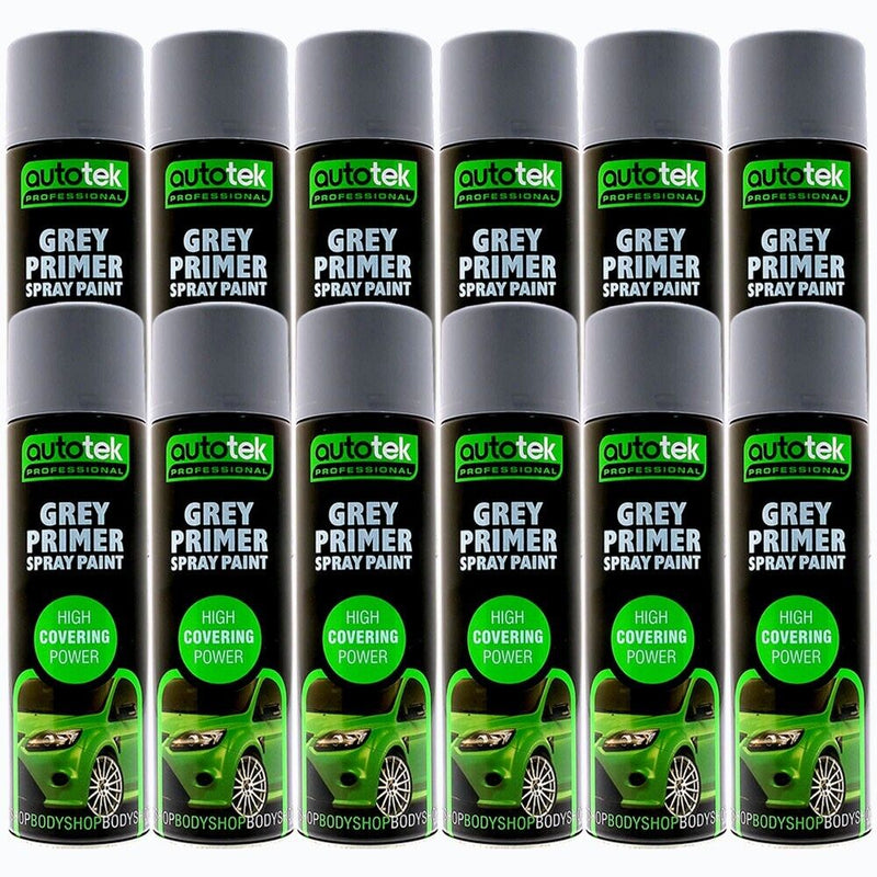 12 x Autotek GREY PRIMER Aerosol Spray Paint Professional High Covering Power+G+C✅
