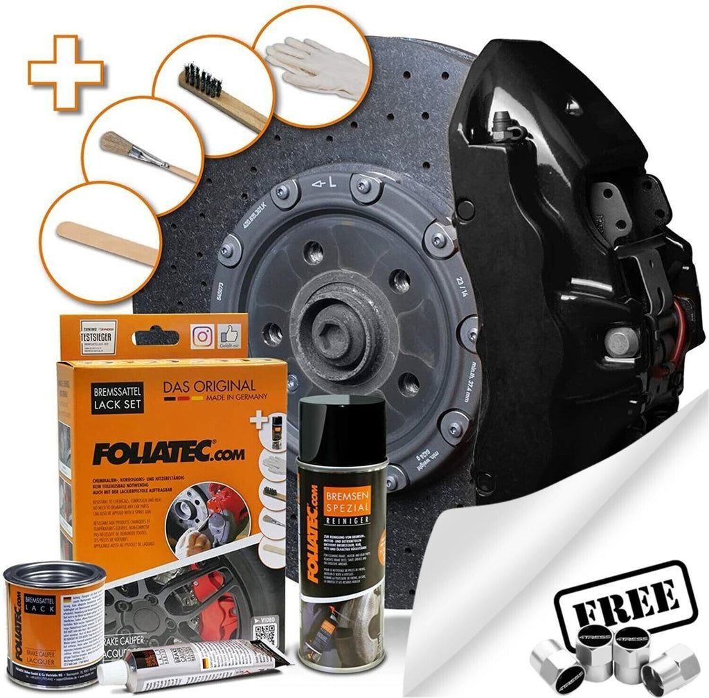 Foliatec Midnight Black 2164 Car Bike Engine Brake Caliper High Temp Paint Lacquer Kit +Caps