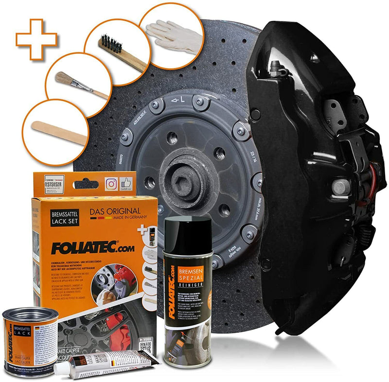 Foliatec Midnight Black 2164 Car Bike Engine Brake Caliper High Temp Paint Lacquer Kit +Caps