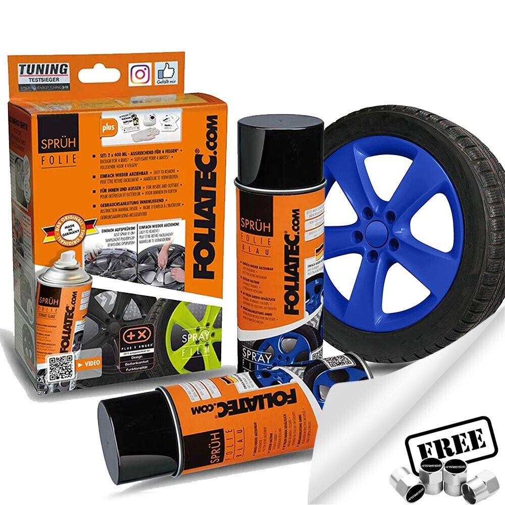 Foliatec Blue 2054 Car Alloy Wheels Bike Boat Peelable Protective Film Spray Paint Set +Caps