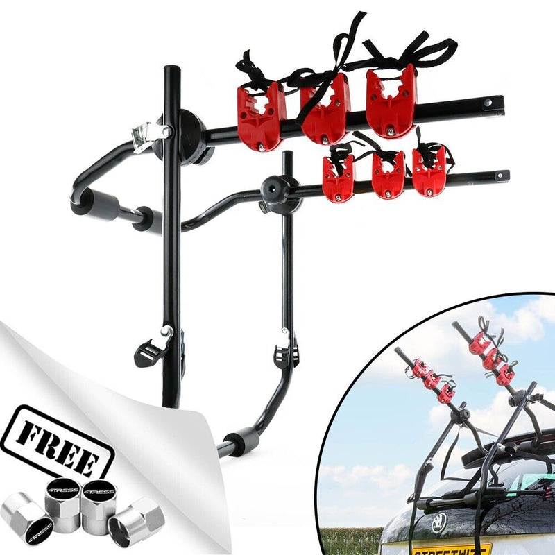 Hatchback Saloon Estate Car 4x4 Body Boot Trunk Mount 3 Bike Cycle Carrier +Caps