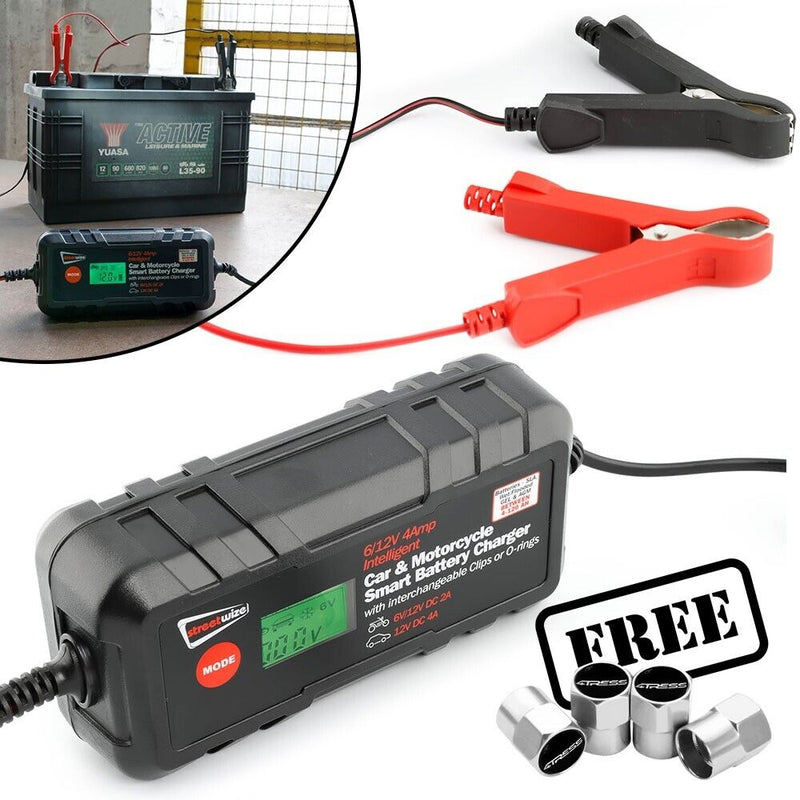 6v 12v 4A Car Bike 5 Stage Intelligent Fully Automatic Smart Battery Charger +Caps