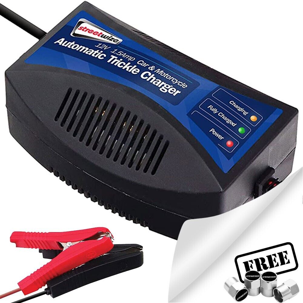 12v Car Bike Caravan Lead Acid Automatic Trickle Battery Charger 1.5A SWTBC +Caps