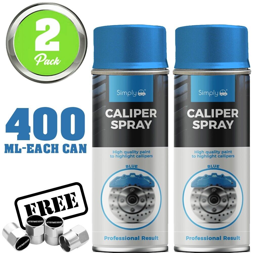 2 x Simply Car Brake Caliper BLUE Spray Paint Heat Resistant High Quality +Caps