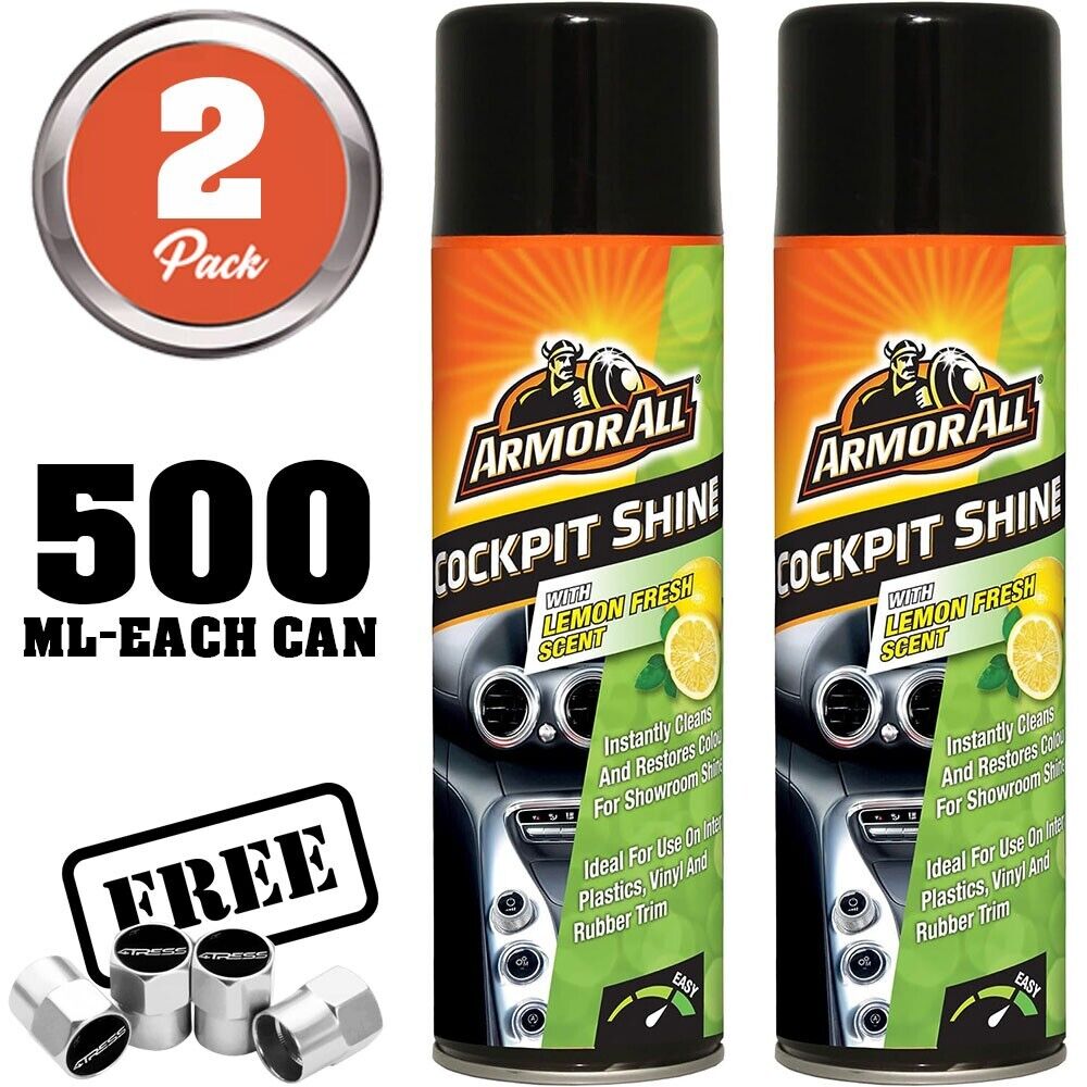 2 x Car Interior Cleaner Cockpit Shine Lemon Fresh Scent 500ml Orange +Caps