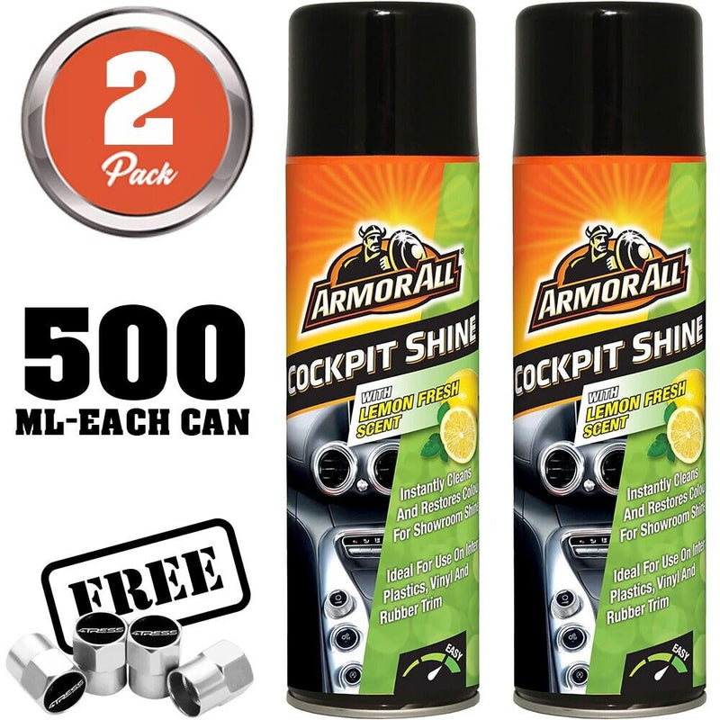 2 x Car Interior Cleaner Cockpit Shine Lemon Fresh Scent 500ml Orange +Caps