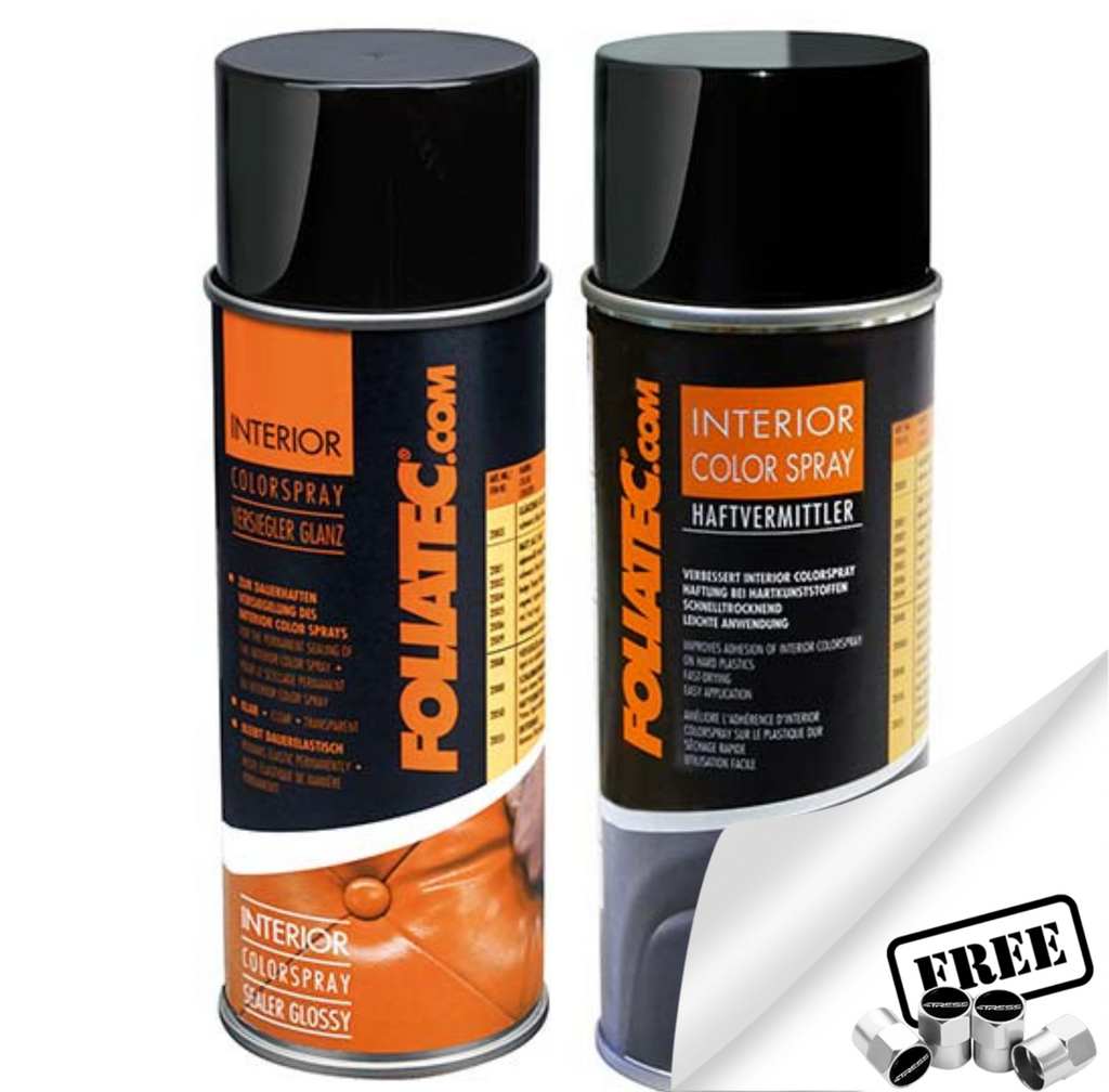 Foliatec Car Interior  Door Plastic PVC Vinyl GLOSSY SEALER + PRIMER Spray +Caps