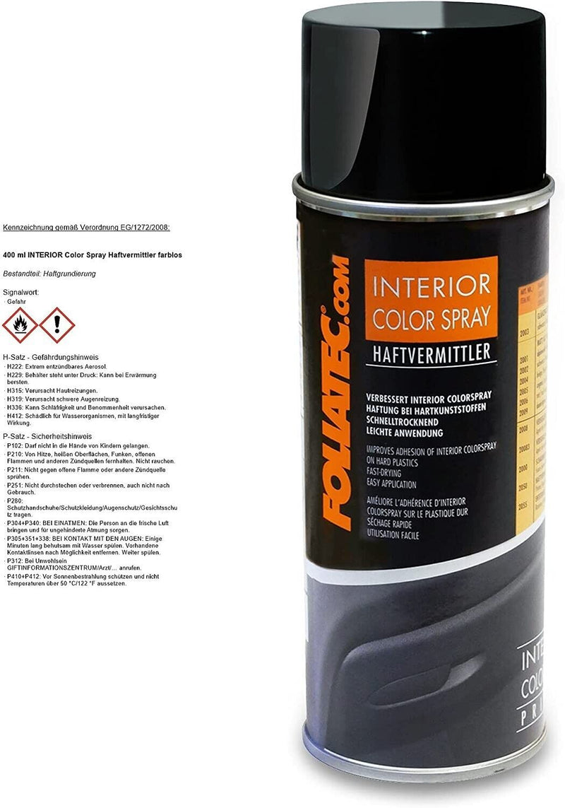 Foliatec 2050 Car Interior Dashboard Door Plastic Vinyl PRIMER Spray Paint Can +Caps