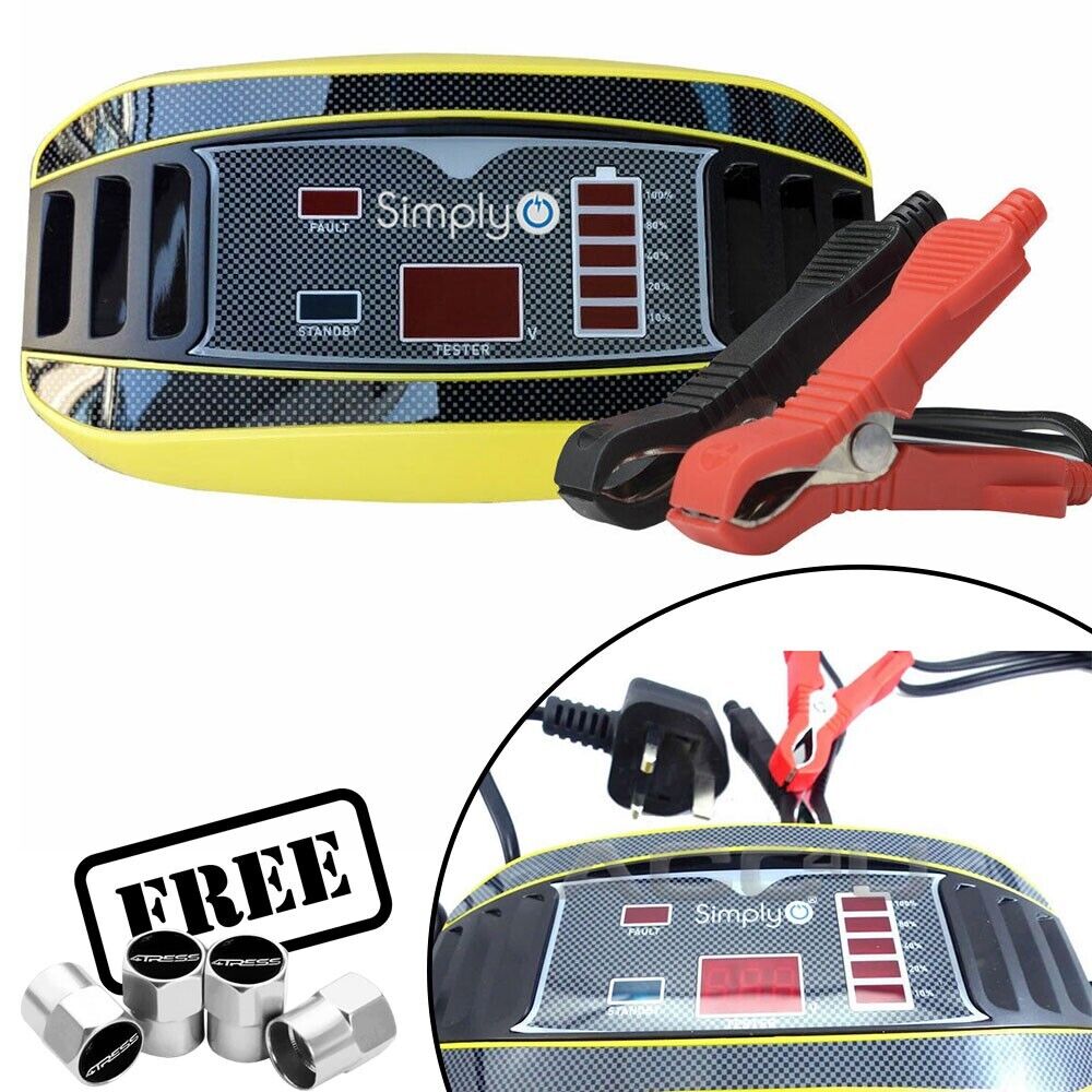 Simply 12v 4A Car Bike Lead Acid Gel 38Ah-100Ah Smart Battery Maintenance Charger +Caps