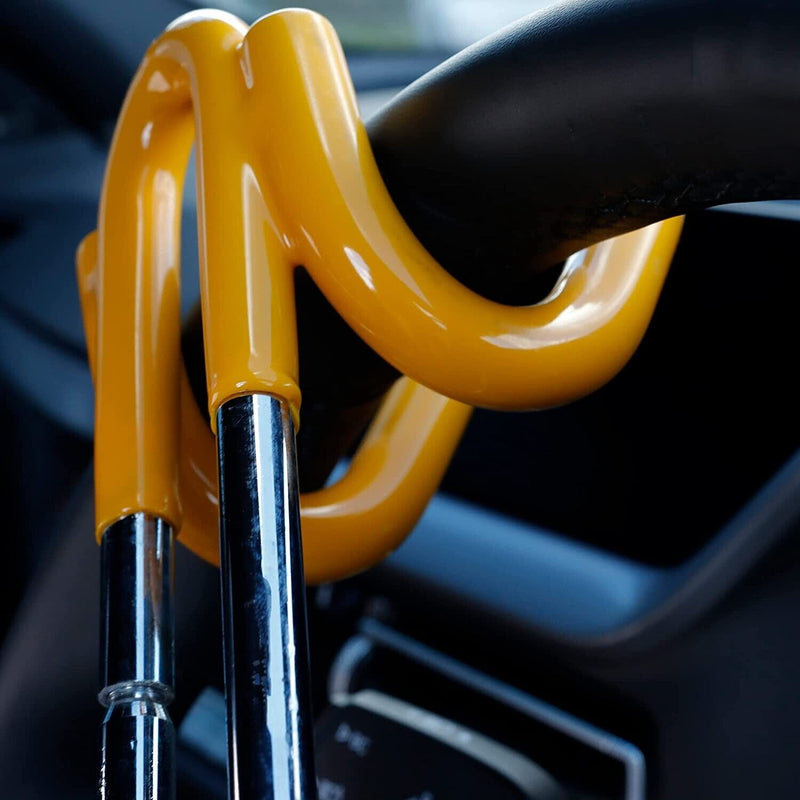Car Van Twin Bar Double Claw Anti Theft High Security Yellow Steering Wheel Lock +Caps