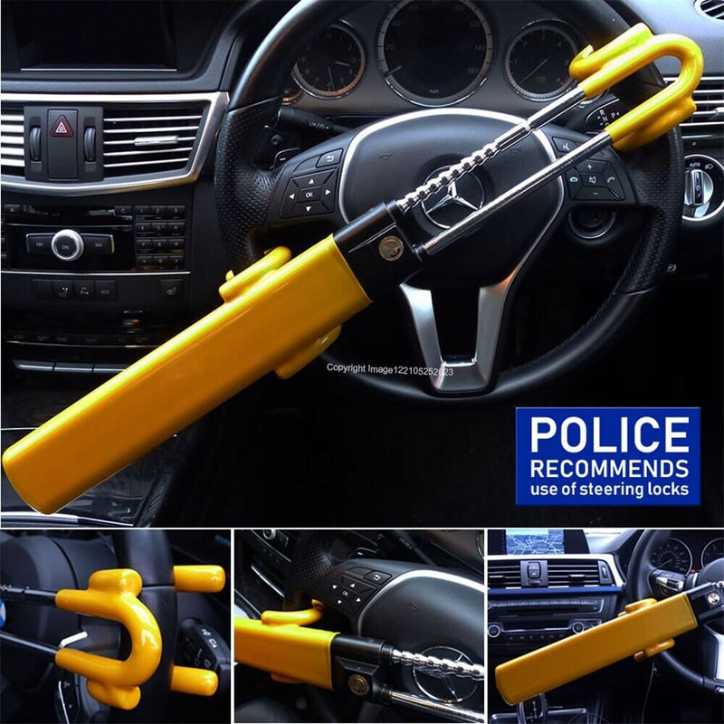 Car Van Twin Bar Double Claw Anti Theft High Security Yellow Steering Wheel Lock +Caps