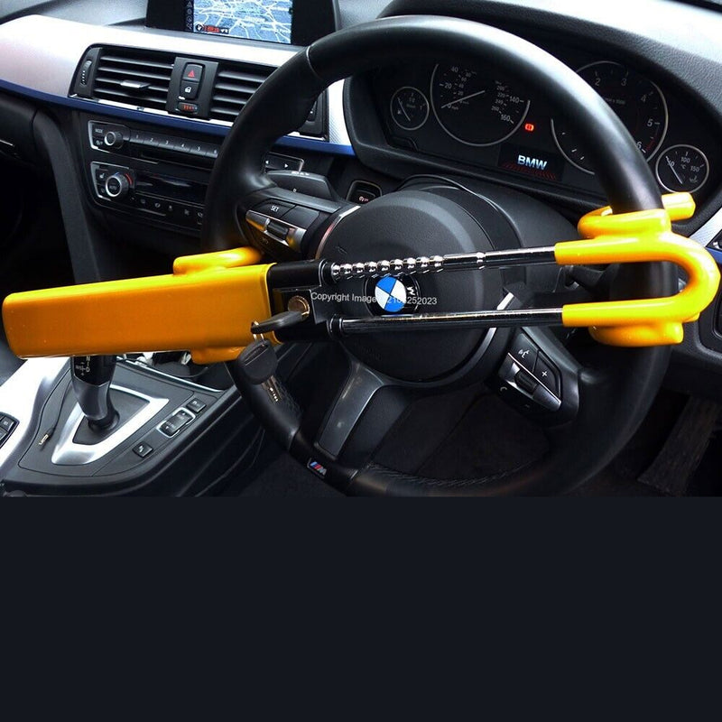 Car Van Twin Bar Double Claw Anti Theft High Security Yellow Steering Wheel Lock +Caps