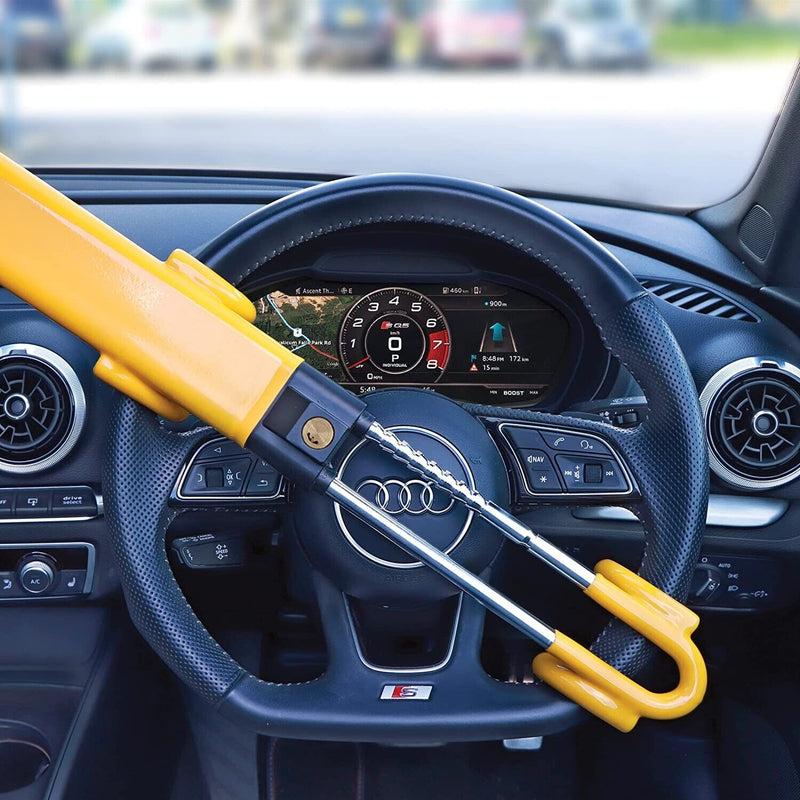 Car Van Twin Bar Double Claw Anti Theft High Security Yellow Steering Wheel Lock +Caps
