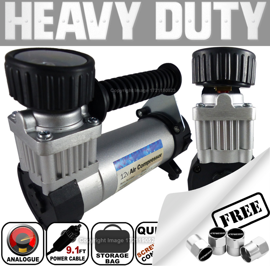 SW 12v 100 PSI Hi Speed Car Van Tyre Air Compressor Inflator Electric Pump +Caps