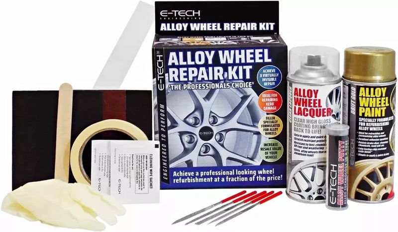 E-Tech GOLD Car Alloy Wheel Wheels Refurbishment Spray Paint Lacquer Repair Kit