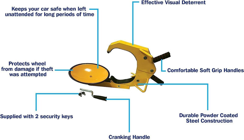 Car Van Caravan Motorhome Anti Theft High Security Full Face Wheel Clamp +Caps