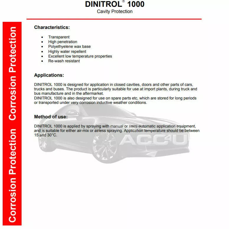 2 x DINITROL 1000 Car Underbody Clear Corrosion Cavity Protection SPRAY +CP