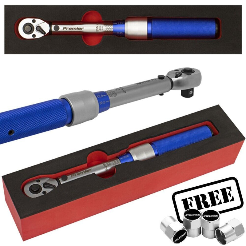 Sealey 3/8" Sq Drive Torque Wrench Micrometer Style 5-25Nm Calibrated +Caps