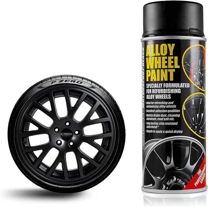 E-Tech BLACK Car Alloy Wheel Wheels Refurbishment Spray Paint Can +Caps