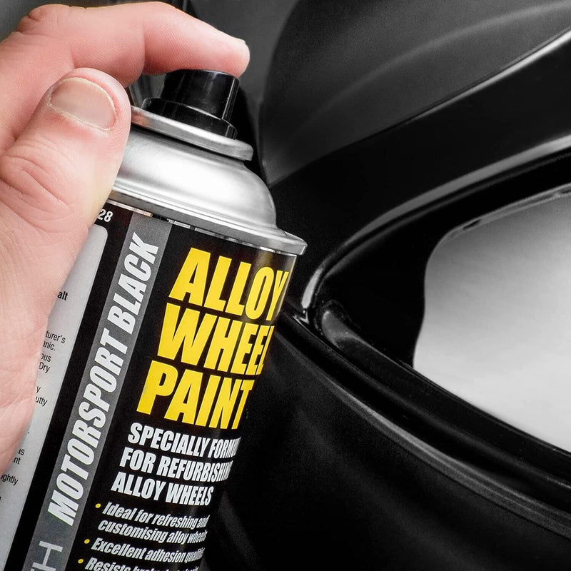 4x E-Tech Black Alloy Wheel Spray Paint Car Wheels Refurbishment 400ml +Caps