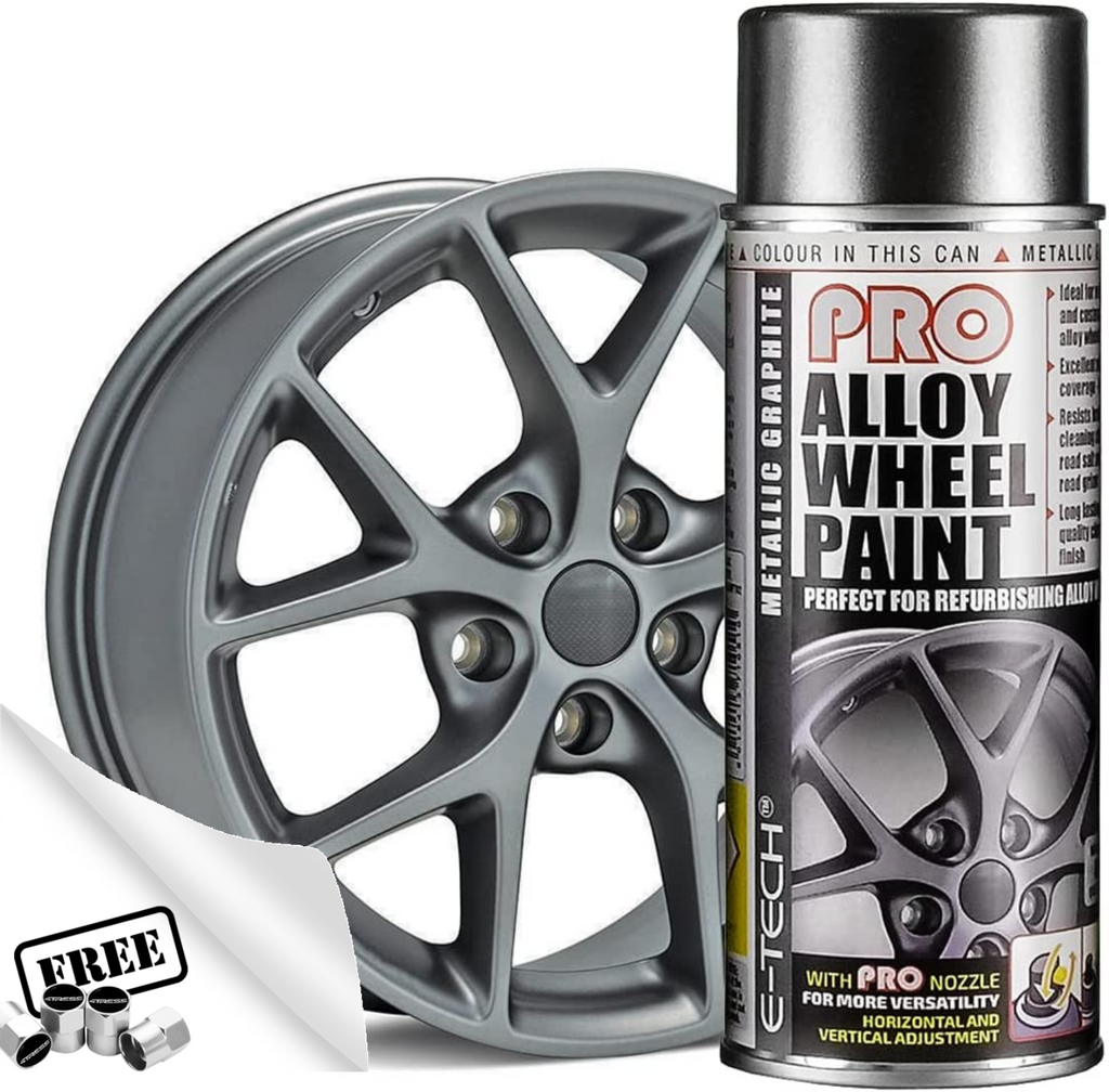 E-Tech PRO 702 Metallic Graphite Car 4x4 Alloy Wheel Wheels Spray Paint Can +Caps