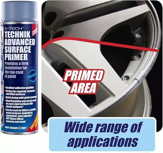 3x E-Tech Technik Advanced Repaired Surface Primer Spray Paint 500ml +Caps