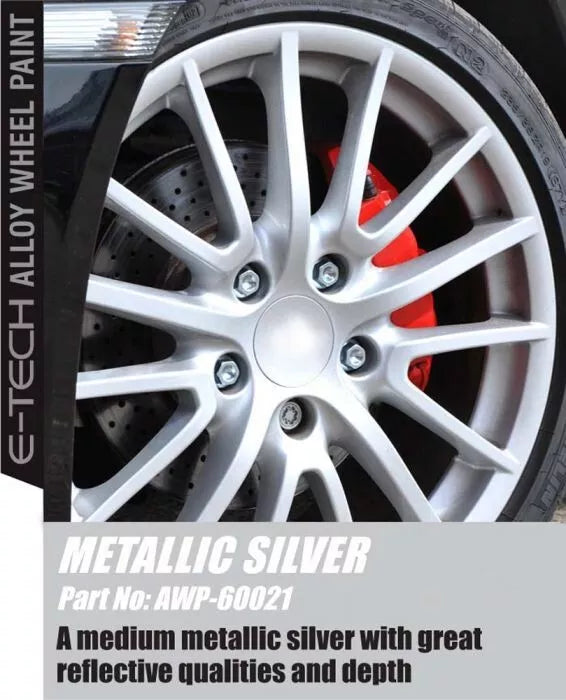 E-Tech METALLIC SILVER Car Alloy Wheel Wheels Refurbishment Spray Paint Can +Caps