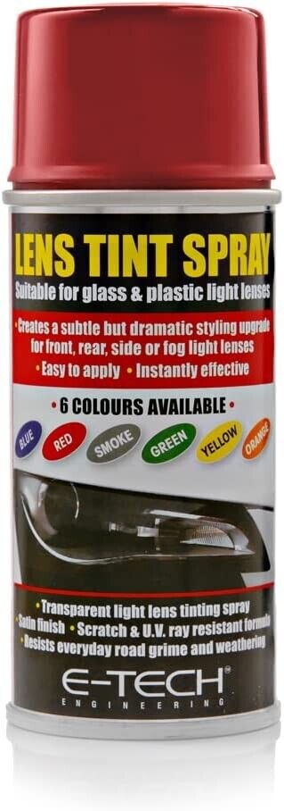 2x E-Tech Red Lens Tint Spray Cans For Car Glass Plastic Light Lamp 150ml