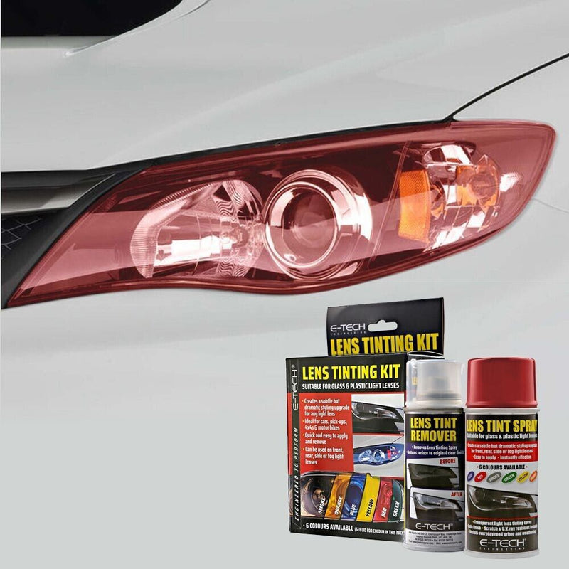 E-Tech Car Headlight Tail Light Lamp Glass Plastic Lens RED Tint Tinting Spray Kit +Caps