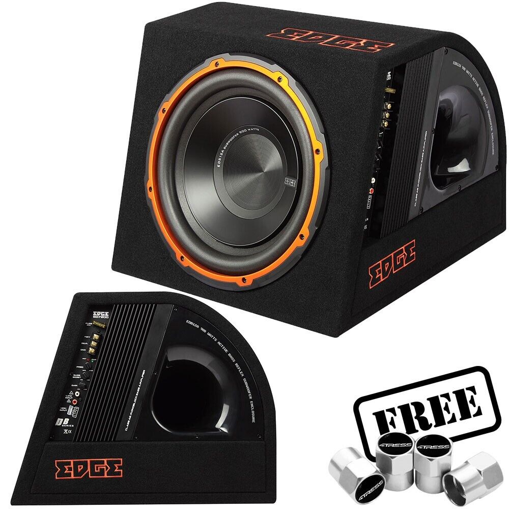 Edge Audio 12" Active Amplified Car Subwoofer Sub Bass Box Enclosure +Caps