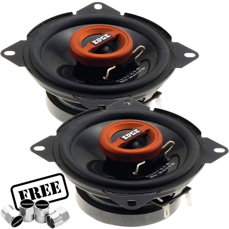 Edge Audio EDST214-E6 4" 100mm 10cm 160w 2-Way Car Door Dash Coaxial Speakers Set +Caps